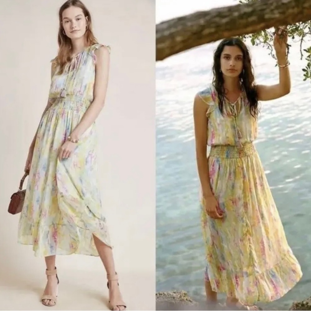 Anthropologie Pastel Watercolor Maxi Dress